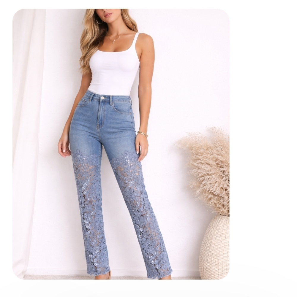 Veda Blue Lace Women Jeans Size Small